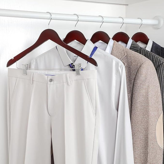 TOPIA HANGER Wooden Suit Hangers with Adjustable Metal Clips (20 Pack), Solid Wood Clothes Hangers, 360° Swivel Hook, Premium Retro Finish Pants Hangers for Clothes Coat, Jeans, Blouse- Cherry CT28M20