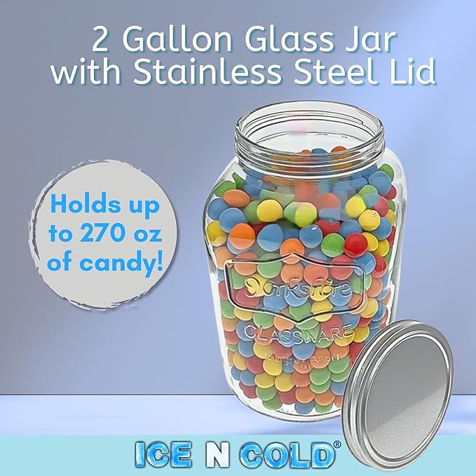 2 Gallon Glass Jar / 8-Liter Capacity / 270 Ounce Capacity โ Clear Wide Mouth Container for Storage, Kitchen, Pantry, and Laundry.