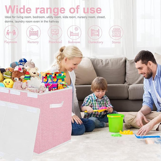 Toy Storage Box for Girls, Large Kids Toy Chest Boxes Organizers and Storage with Lids & Handles for Nursery,Playroom 24.5"x13"x16"(Pink)