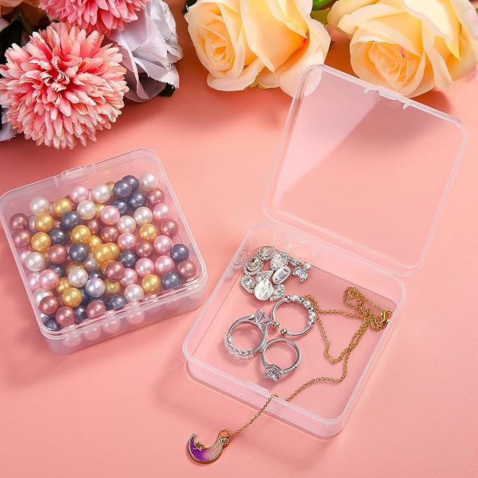 Jetec 18 Pieces Mini Plastic Clear Beads Storage Containers Box for Collecting Small Items, Beads, Jewelry, Business Cards, Game Pieces, Crafts (3.3 x 3.3 x 1.1 Inch)