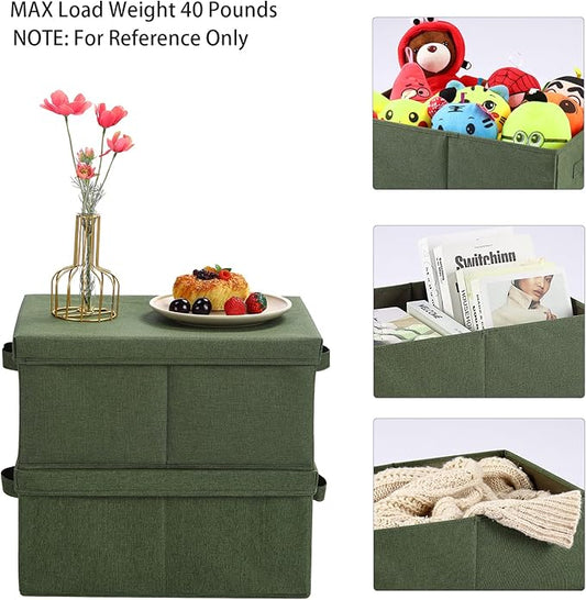 HOONEX Storage Bins with Lids for Organizing, Pack of 2, Storage Boxes with 2 Carrying Handles and Sturdy Heavy Cardboard, 16.5" L x 11.8" W x 7.5" H for Shoes, Books, Clothes, Olive
