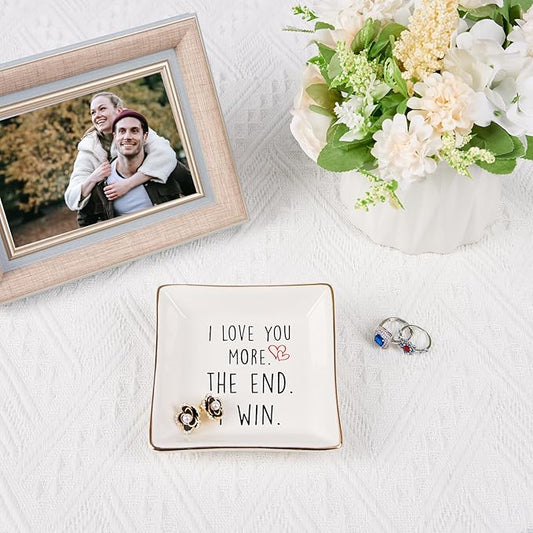 Spegiffu Wife Gifts Romantic Gifts for Her Jewelry Dish Tray - I Love You More. The End. I Win. - Anniversary Birthday Christmas Mothers Day Valentines Gifts for Wife from Husband - Girlfriend Gifts