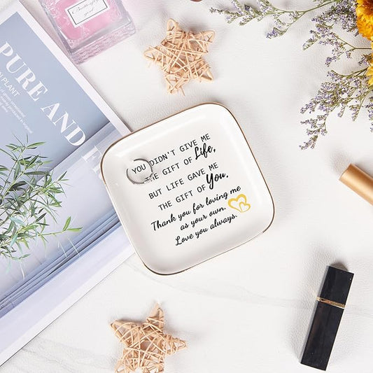 Piudee Step Mom Gifts for Bonus Mom Jewelry Dish Ring Dish Tray for Mother in Law Birthday Christmas Valentines Mother's Day Gift for Stepmom Bonus Mom - Thank You for Loving Me As Your Own