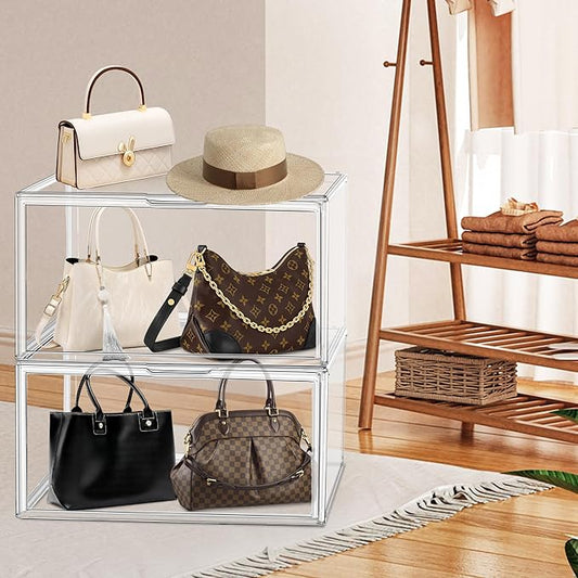 EZJOB 23.6'' Tall Acrylic Display Case XXXXX-Large Purse Handbag Organizer 13.8''x 12.2''x 23.6'' Clear Tall Boot Totes Storage Box Transparent Huge Figure Collectibles Showcase with Magnetic Lid