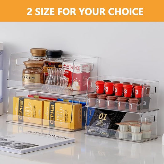 vacane 13" Wide Stackable Storage Bins Open Front, Towel Storage Shelf Snack Organizer Basket for Household Cabinets, Pantry, Kitchen, Bathroom, 2 Pack