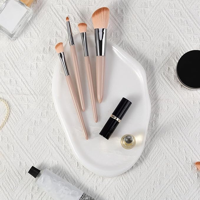 BCS Marble Jewelry Tray Trinket Dish, Decorative Cloud Vanity Key Tray for Women, Perfume Ring Holder Dish for Ring Earring, Cute Jewelry Plate Bowl Aesthetic Room Decor(White)