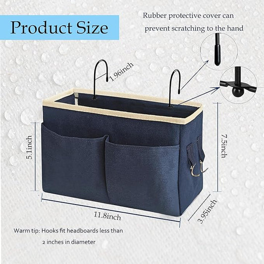 Someteth Bedside Caddy Bedside Hanging Storage Basket Multi-Function Organizer Caddy for Bunk and Hospital Beds Dorm Rooms Bed Rails, Can be Placed Glasses Books Mobile Phones(2pc Navy Blue)