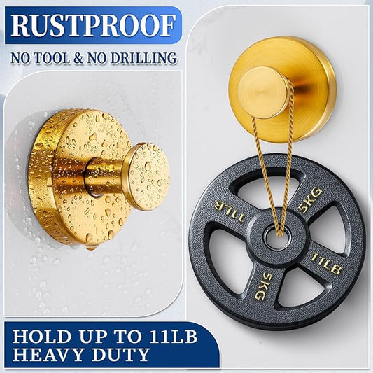 warlve Suction Cup Hooks No Drill Stainless Steel Shower Hooks Towel Hook Heavy Duty on Smooth and Non-Porous Surfaces in Bathrooms Kitchen Bedroom (2, Brushed Gold)