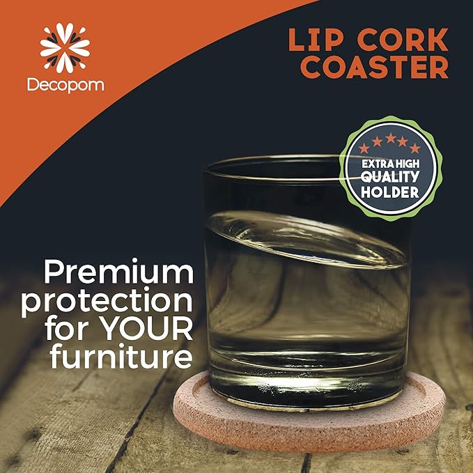 Cork Coasters with Lip for Drinks Absorbent | 12 Set 4 Inch Thick Rustic Saucer with Metal Holder Heat & Water Resistant | Best Reusable Natural Round Coasters for Bar Glass Cup Table