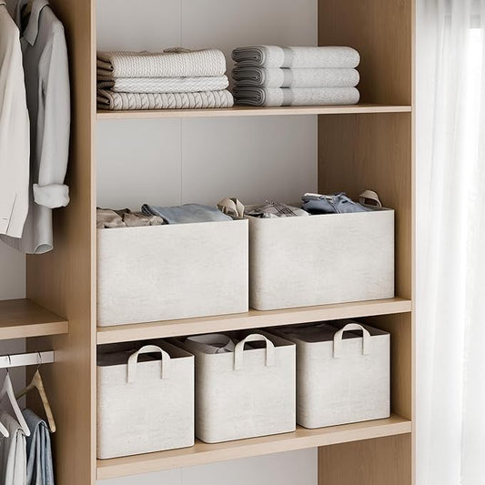 StorageWorks Storage Bins, Shelves Baskets for Organizing, 45L Extra Large Fabric Closet Organizers with Handles, Metal Frame, Beige(Cotton-linen), 2-Pack