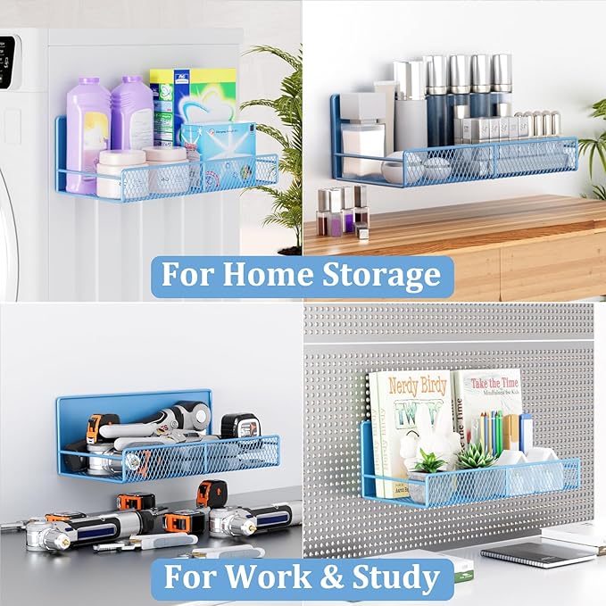 Magnetic Shelf for Washing Machine 4-Pack: Widen Magnetic Laundry Organizer (5"-6") with Hanger Organizer, Strong Magnet, Rust Proof, Heavy Duty Magnetic Spice Rack for Refrigerator (Blue)