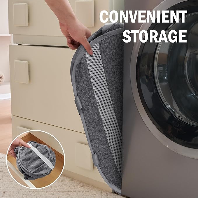 Collapsible Laundry Baskets, Foldable Tear Proof Pop Up Hamper with Reinforced Carry Handles, Durable Laundry Hamper for Home, Laundry, Bathroom, Dorm or Travel (Grey,2 Pack)
