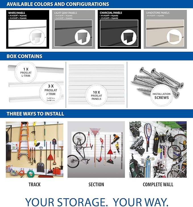 PROSLAT Garage Storage PVC Slatwall Panels -3 Packs of 8 ft. x 4 ft. Sections (30 Single Slats which Make up 96 sq.ft) (Sandstone)