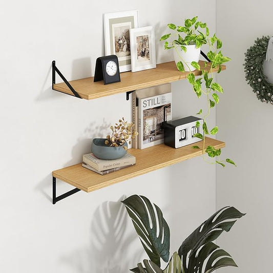 Axeman Deep Floating Shelves - 40 Inch Floating Shelves Set of 2-12 Inch Deep Oak Wall Shelves for Living Room Bathroom Kitchen
