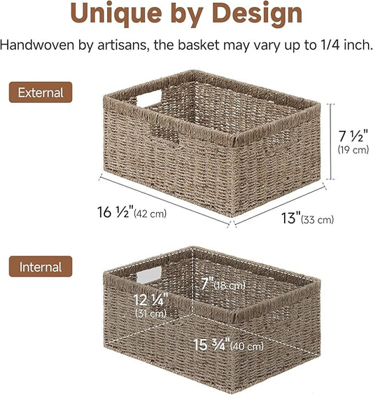 StorageWorks Extra Large Wicker Baskets for Organizing, Seagrass Storage Basket with Built-in Handles, 1 Pack