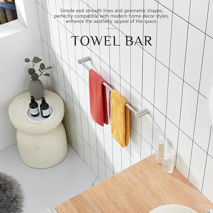 KOKOSIRI Towel Bar Brushed Nickel 24-Inch Bathroom Towel Holder Single Rack Bathroom Hardware Accessories Wall Mounted Stainless Steel, B4007BR-L24