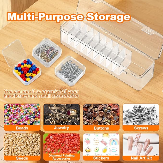 Bead Organizer Box, 12 PCS Clear Plastic Storage Containers Features Hinged Lid and Labels, Craft Storage Box for Jewelry, Diamonds, Clay Beads, Bracelets, Screws, Seeds, Small Parts