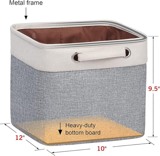 Kntiwiwo Foldable Storage Bin Collapsible Basket 12" x 10" x 9.5" Cube Storage Organizer Bins with Dual Carry Handles for Home Closet Shelves Drawers Organizer, Set of 3, Grey