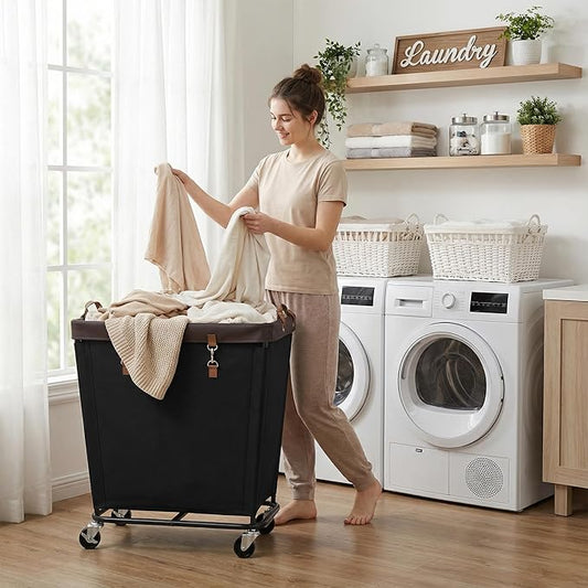 StorageWorks 210L Laundry Basket with Wheels, Extra Large Rolling Hampers for Clothing Organizer, Dirty Clothes Basket for Hotel, Home, Closet, Dorm, Black