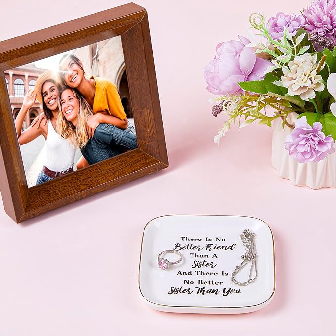PUDDING CABIN Sister Gifts: Christmas Basket Jewelry Dish Set, Birthday & Mother's Day Gifts for Sisters