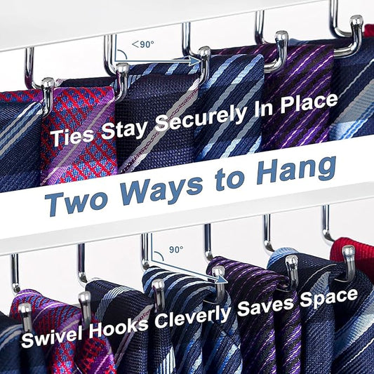 Tie Rack Wall Mounted, Belt Rack Tie Organizer for Men with 20 Storage Hooks, Non Slip 180 Degree Rotating Tie Holder Belt Hanger for Closet/Wall Mount