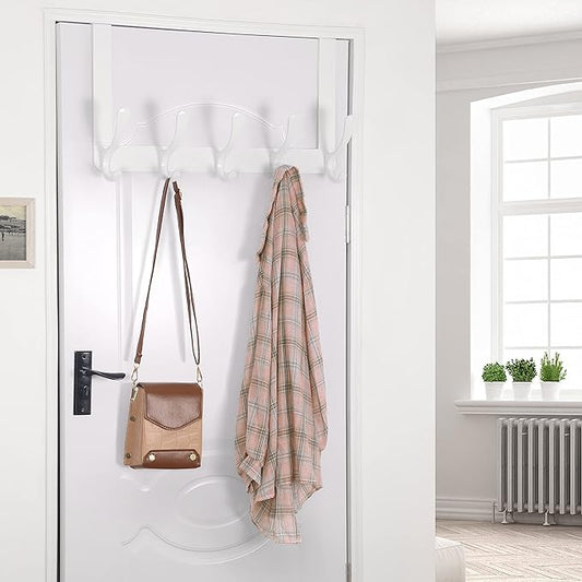 SKOLOO Over The Door Hook, Door Hanger Hooks for Hanging Clothes, Towels, Coats, Hats, Over The Door Towel Hook - White, Assembly Required