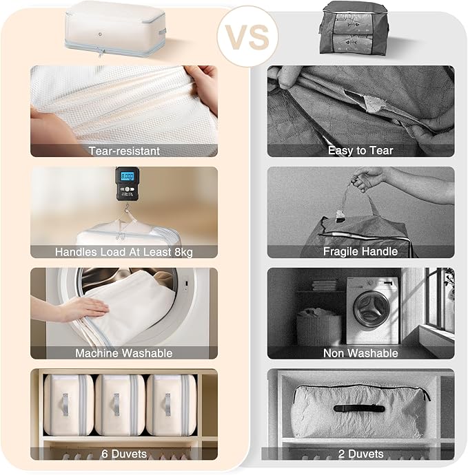 Easortm Comforter Storage Bag - 130L Large Capacity Blanket Storage Bags 4-Layer Ultra Space Saving Self Compression Organizer, Washable Compression Bags for Storage Comforter Blanket, 4-Pack, Beige