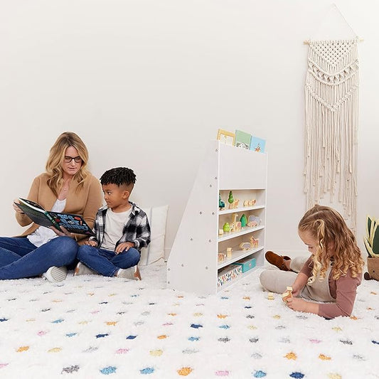 ECR4Kids Streamline Single-Sided Book Display with Storage, Classroom Bookshelf, White Wash