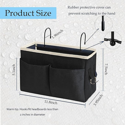 Someteth Bedside Caddy Bedside Hanging Storage Basket Multi-Function Organizer Caddy for Bunk and Hospital Beds Dorm Rooms Bed Rails, Can be Placed Glasses Books Mobile Phones(Black)