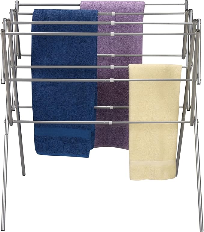 Household Essentials Clothes Drying Rack, Foldable, Expandable and Collapsible Laundry Drying Rack, Silver