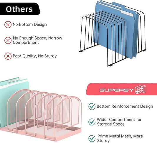 SUPEASY File Organizer 9-Section Mesh Desk Organizer, Upright File Organizer Desktop Organizer File Sorter, File Folder Holder for Office Supplies, Pink