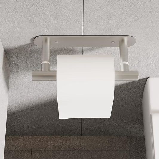 RUACQ Toilet Paper Holder, Self-Adhesive or Wall Mount, SUS304 Stainless Steel Rustproof Stick on Toilet Paper Roll Holder, No Drilling Bathroom Tissue Holder, Modern Pivoting Design (Brushed Nickel)