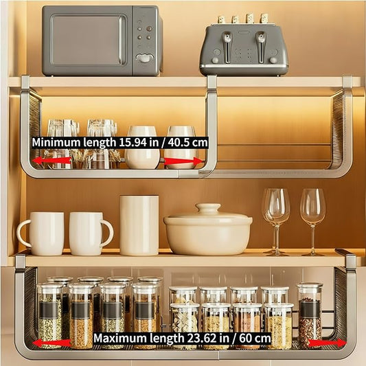 Expandable Hanging Storage Racks for Kitchen Cabinet ,Pantry & Cupboard Under Shelf Basket Organizer (Black)