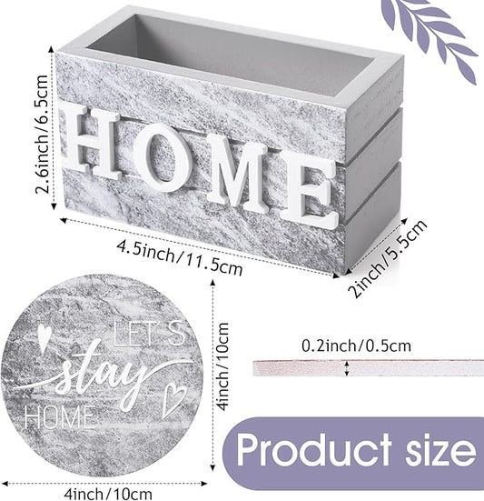 Queekay Coasters Set of 6 House Warming Gifts New Home Wooden Farmhouse Drink Coasters with Holder 4'' Funny Decoration for Kitchen Family Coffee Bar Tabletop Protection(Gray Marble)