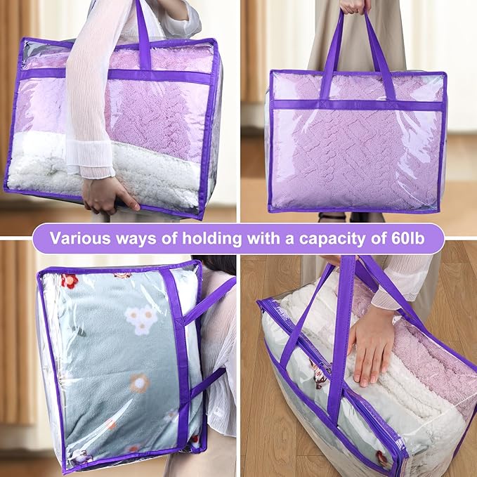 2 Pack Clear Zippered Storage Bags for Clothes, Closet Organizers and Storage Vinyl Bag for Bedding, Linen, Blankets, Comforters, Clothes & Toys Multi Purpose & Space Saver PVC Organizers