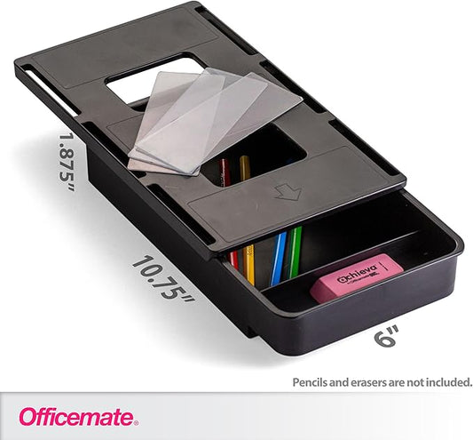 Officemate Medium Self-Adhesive Under Desk Drawer, Black, 6" x 10.75" x 1.875" (22532)