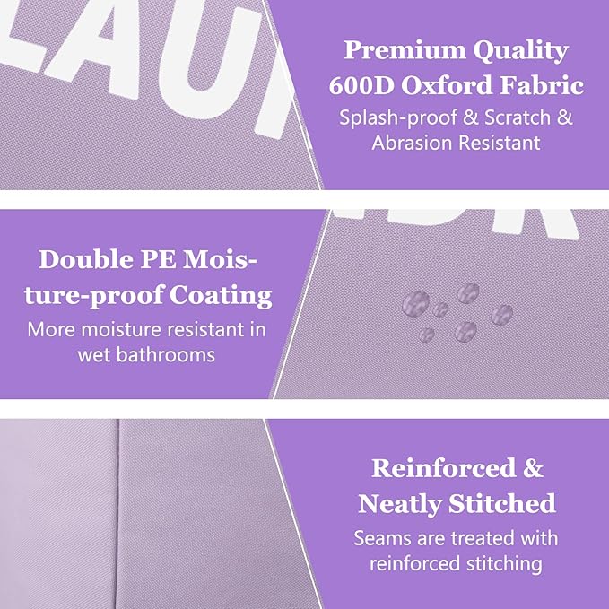 Super Large Laundry Basket with Handles, 125L Foldable Dirty Clothes Hamper for Adult, Stand-alone Laundry Hamper in 600D Oxford Fabric, Purple Storage Basket for Family, Guest House,Purple