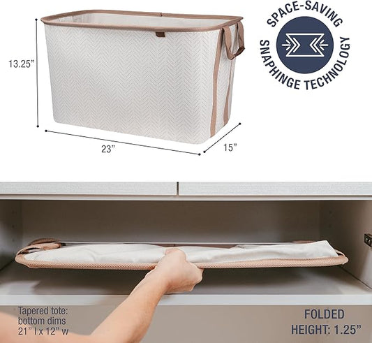 CleverMade Collapsible Laundry Basket Hamper - LUXE Cream Herringbone 2Pack 60L -SpaceSaving Storage Organizer with Handles Foldable Home Organization