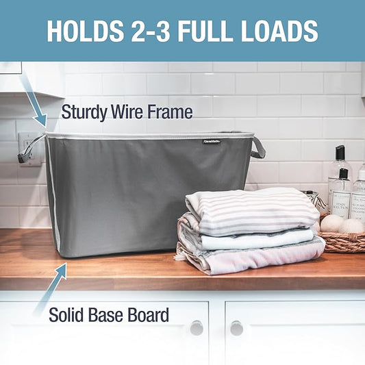 CleverMade Collapsible Laundry Basket Hamper - Shadow Stone Gray 2-Pack 60L - Space Saving Storage Organizer with Handles Foldable Home Organization