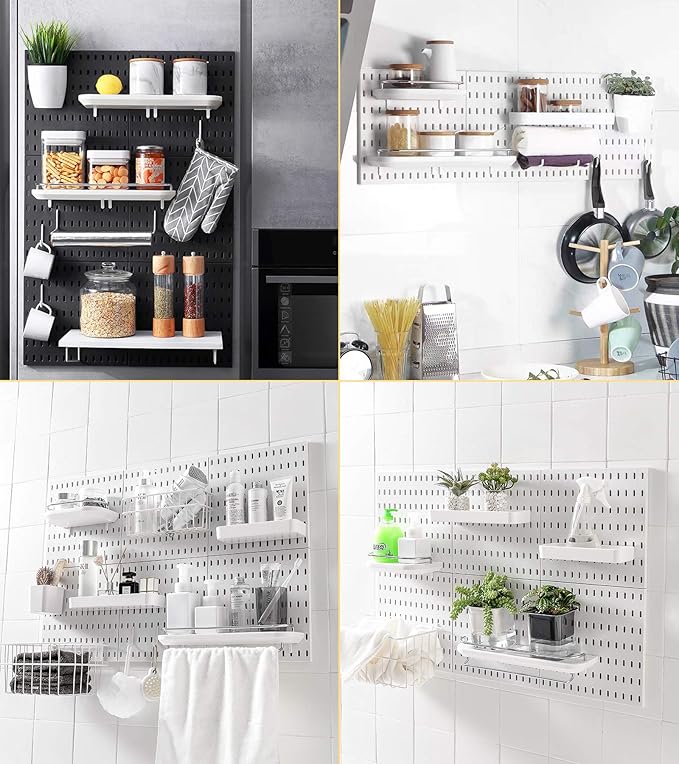 Pegboard Combination Kit and 13 Accessories(Shelf Hook Brackets Container) No Punching for Garage Kitchen Living Room Bathroom Office 22"x22",Pegboard Wall Organizer (Upgraded)