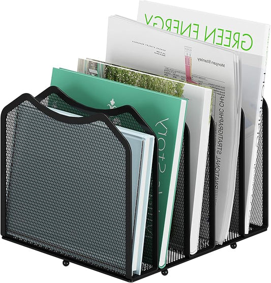 Simple Trending Mesh Desktop File Sorter Organizer, 5-Section Bookshelf for Desk Home Office, Black