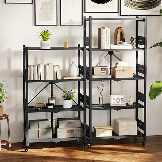 WORKPRO 5-Tier Folding Shelf, No-Assembly Metal Storage Rack with Wheels, 750 lbs Capacity (with Leveling Feet), Collapsible Shelving Unit for Kitchen, Pantry, Bathroom & Closet Organization