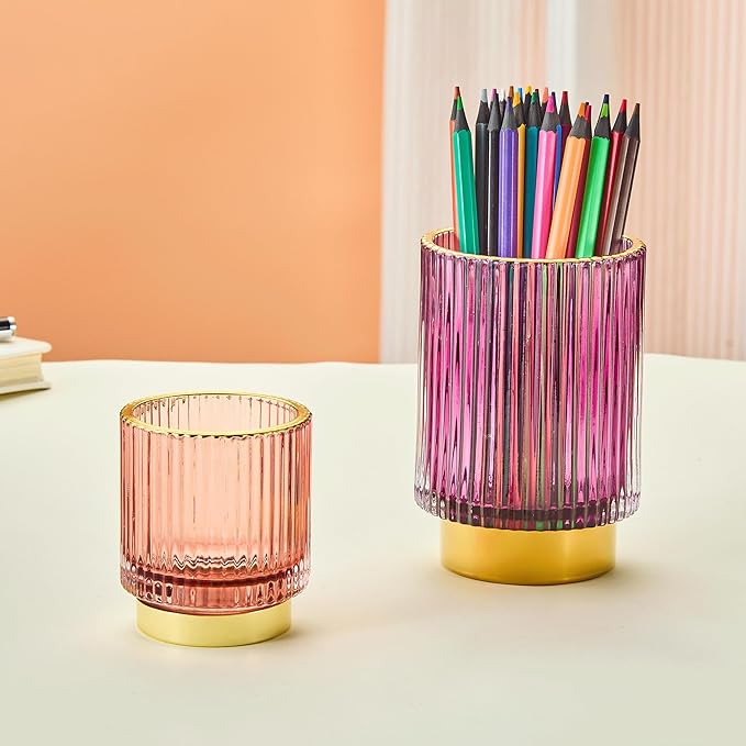 LEICURACE Makeup Brush Holder Organizer,Toothbrush Holders,Desk Pen Pencil Holder,Multifunctional Vintage Glass Brush Cup(A3-28-US)