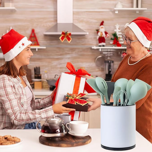 Kitchen Utensil Holder Extra Large 360°Rotating For Counter Organizer Stainless Steel Storage Cooking Silverware Caddy 3 Compartment Flatware Spoon Spatula Tool Cutlery Container(White)