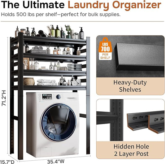 Over Washer and Dryer Shelves,5 Tiers Adjustable Height Laundry Room Storage and Organizer Standing Shelf,Washing Machine Rack for Organization and Storage, 71.2''H*35.4''W*15.7''D