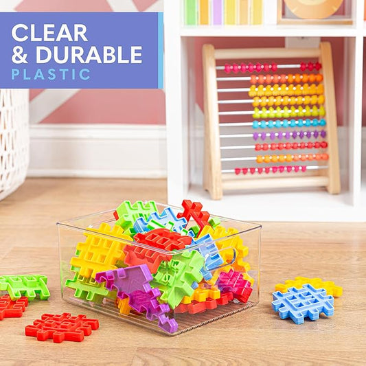primebox Clear Plastic Organizer Bins with Handles for Home Organization. Storage Containers for Organizing Fridge, Freezer, Cabinet. Pantry, Great for Kitchen, Garage, Laundry Room. 10"x8"x5"