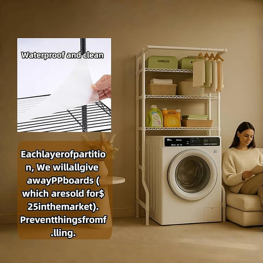 The Storage Rack Above The Washing Machine, Dryer, and Refrigerator has Been Widened in Width. There are Laundry Bags and Drying Pockets. Adjustable Height Laundry Room Shelves Organizer(White)