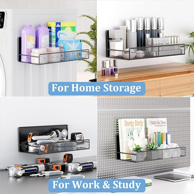 Widen Magnetic Laundry Organizer: Strong Adsorption Magnetic Baskets with Hanger Organizer, Rust Proof Magnetic Shelf for Washing Machine, Heavy Duty Magnetic Spice Rack for Refrigerator(Black)