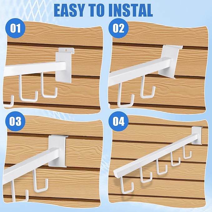 5 Hooks Slatwall Hooks Accessories, 5 Pack 13.7 Inch Heavy Duty Waterfall Slatwall Hangers Rectangular Tube Slat Wall Clothes Hooks for Display Clothing Retail Shop Garage (White)