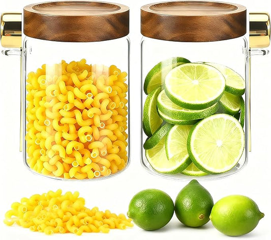 30oz Airtight Glass Jar with Metal Spoon Lid Round Coffee Grounds Container Sugar Storage Jar for Spice Rice Tea Pantry Herb Kitchen Seasoning Bath Salts Nuts Cookies (900ml/30oz-2pack(with spoon))